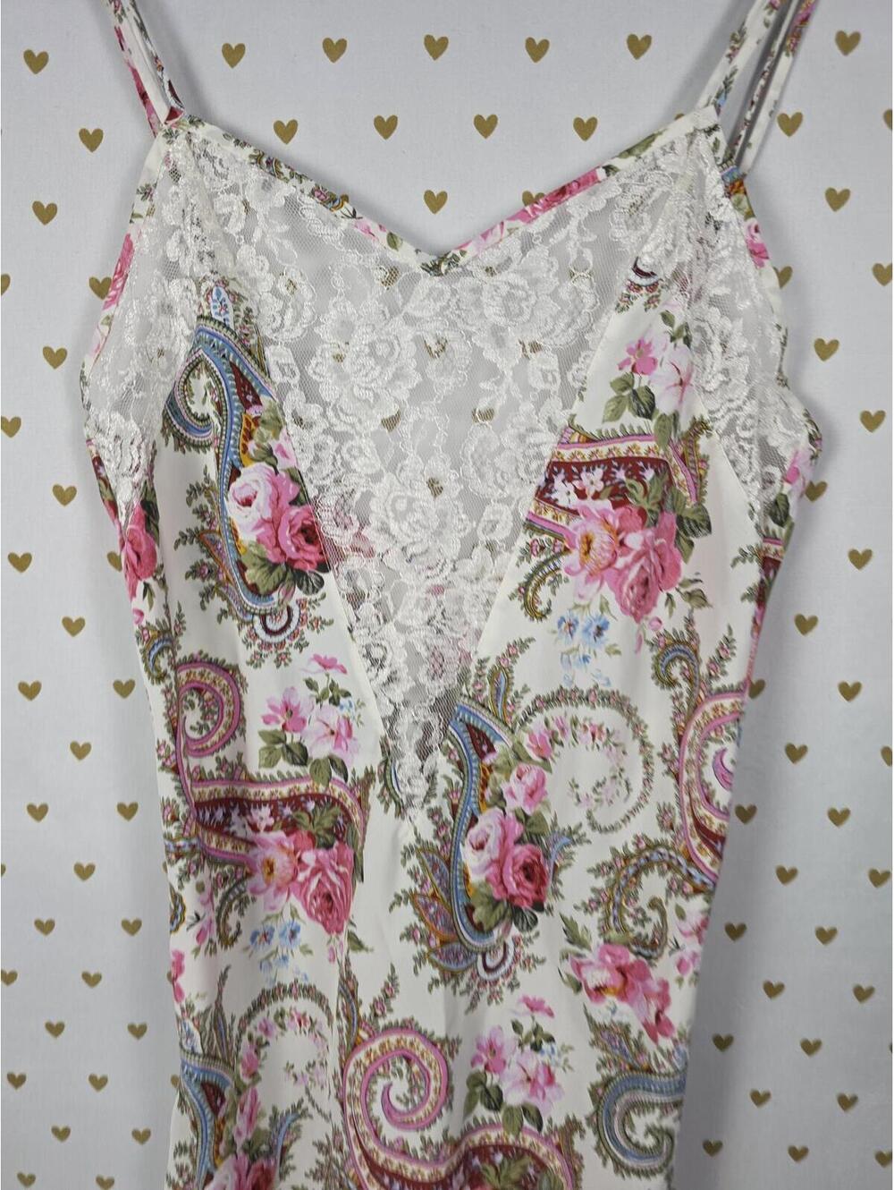 Victorias Secret Vintage Gold Label Floral Paisley Lace Chemise Nightgown Slip S - Picture 2 of 6
